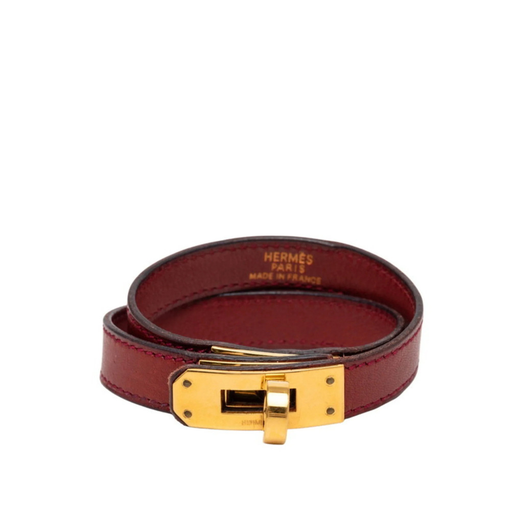 HERMES Red Leather Charm Bracelet